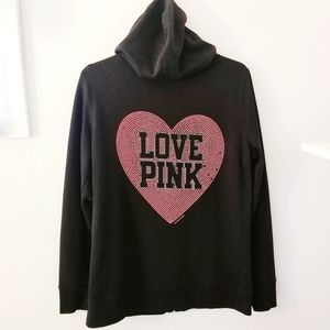 VS Pink Rhinestone bling heart zip up hoodie
